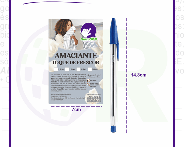 Rótulo para Amaciante (7x11cm) - 4 Cantos Arredondados