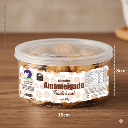 Rótulo Frontal para Biscoito Amanteigado (15x5cm) - 4 Cantos Arredondados
