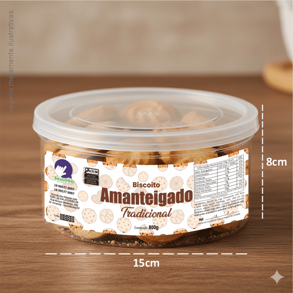 Rótulo Frontal para Biscoito Amanteigado (15x5cm) - 4 Cantos Arredondados