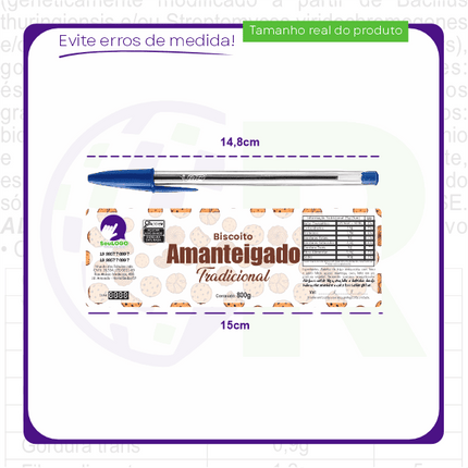 Rótulo Frontal para Biscoito Amanteigado (15x5cm) - 4 Cantos Arredondados