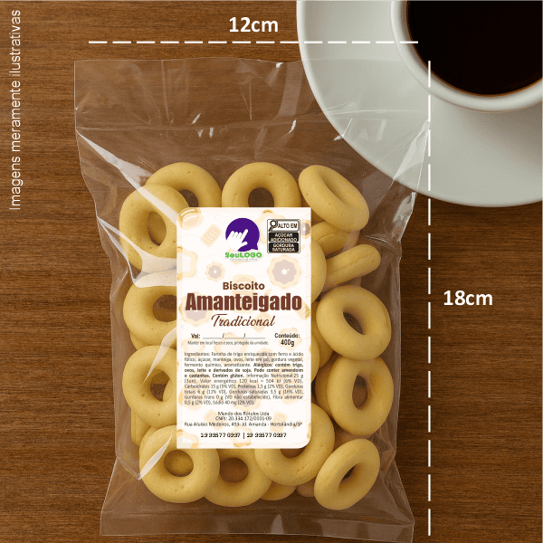 Rótulo para Biscoito Amanteigado (5x9cm) - 2 Cantos Arredondados