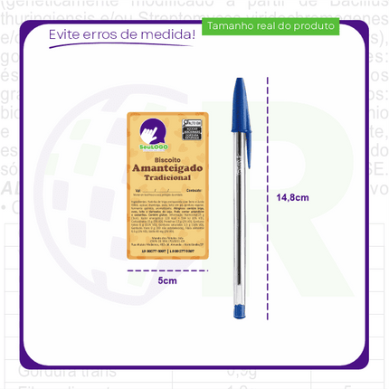 Rótulo para Biscoito Amanteigado (5x9cm) - 4 Cantos Arredondados