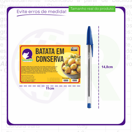 Rótulo para Batata em Conserva  (11x7cm) - 4 Cantos Arredondados