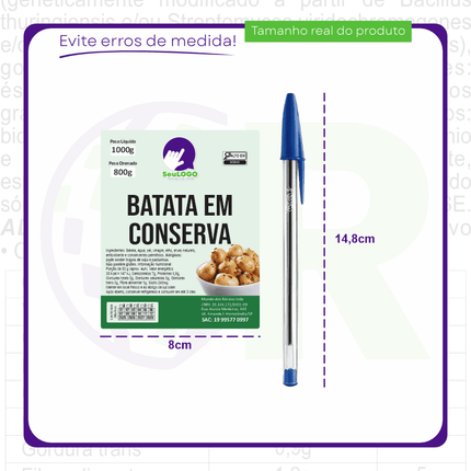 Rótulo para Batata em Conserva (8x10cm)- 4 Cantos Arredondados