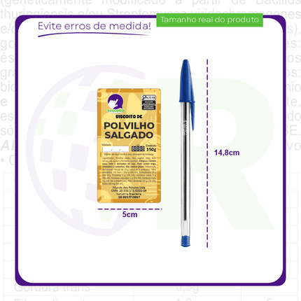 Rótulo para Biscoito Polvilho (5x9cm) - 4 Cantos Arredondados