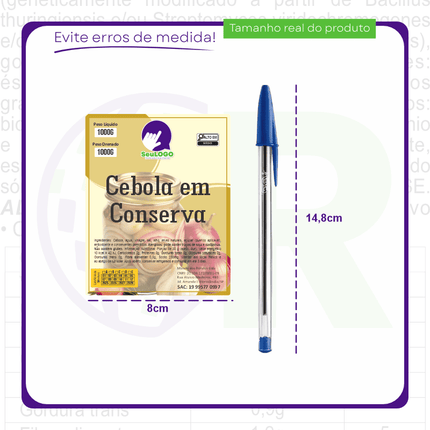 Rótulo para Cebola em Conserva (8x10cm) - 4 Cantos Arredondados