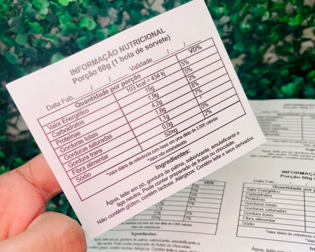 Rotulo nutricional bola de sorvete