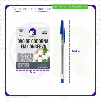 Rótulo para Ovos de Codorna em Conserva (8x10cm) - 4 Cantos Arredondados