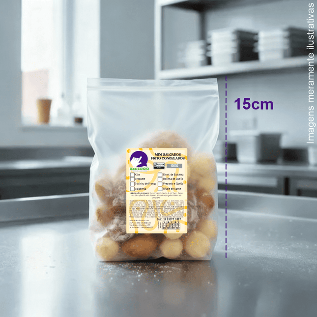 Rótulo para Mini Salgados Fritos (5x7cm)- 4 Cantos Arredondados