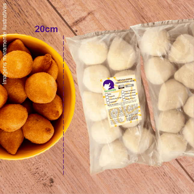 Rótulo para Mini Salgados Fritos (5x7cm)- 4 Cantos Arredondados
