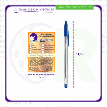 Rótulo para Mini Salgados Fritos (6x9cm)- 4 Cantos Arredondados