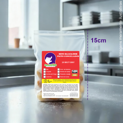 Rótulo para Mini Salgados Fritos (8x10cm) - 4 Cantos Arredondados