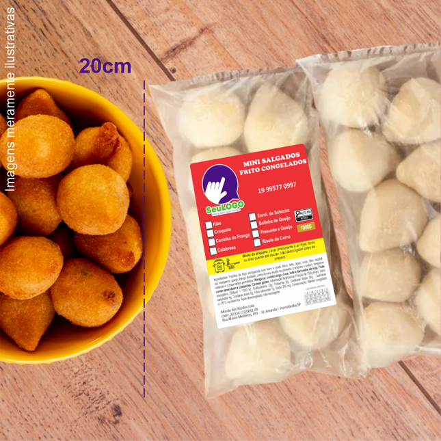 Rótulo para Mini Salgados Fritos (8x10cm) - 4 Cantos Arredondados