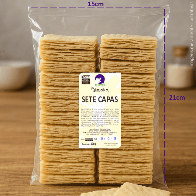 Rótulo para Biscoito 7 Capas (5x9cm) - 2 Cantos Arredondados