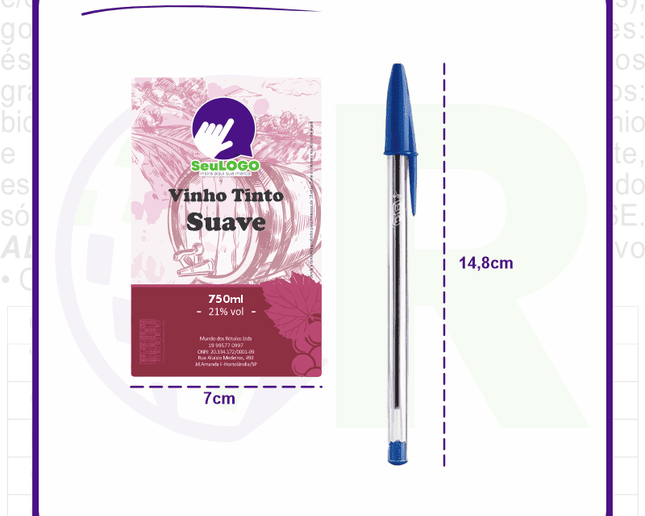 Rótulo para Vinho (7x11cm) - 4 Cantos Arredondados